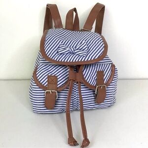 Claire’s Mini Backpack Purse Bag For Girls Faux Leather Blue & White Stripes Bow